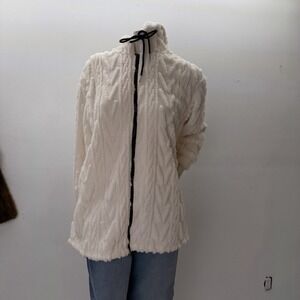 SHEIN White Sherpa Zip Up Hoodie Jacket Women's Medium Soft Fuzzy Faux Fur Zip